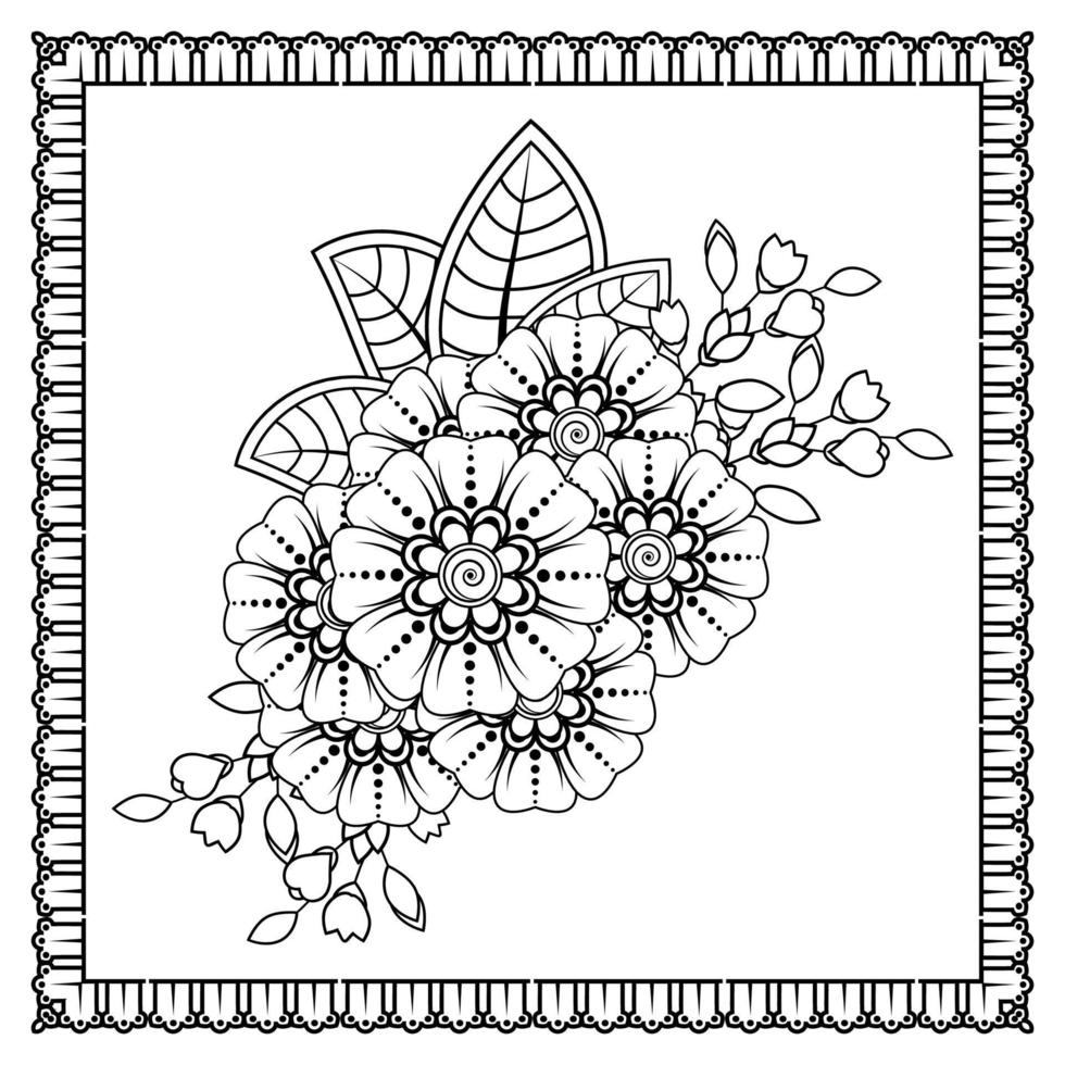 Mehndi-Blume für Henna, Mehndi, Tätowierung, Dekoration. dekoratives Ornament im ethnisch-orientalischen Stil, Doodle-Ornament, Umrisshand zeichnen. Malbuchseite. vektor