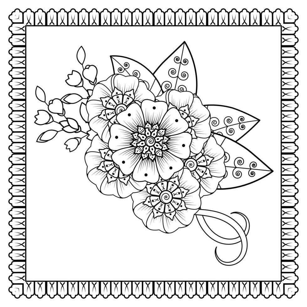 Mehndi-Blume für Henna, Mehndi, Tätowierung, Dekoration. dekoratives Ornament im ethnisch-orientalischen Stil, Doodle-Ornament, Umrisshand zeichnen. Malbuchseite. vektor