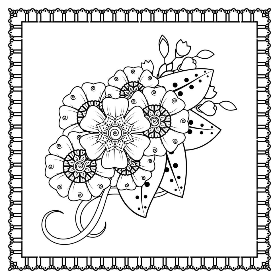 Mehndi-Blume für Henna, Mehndi, Tätowierung, Dekoration. dekoratives Ornament im ethnisch-orientalischen Stil, Doodle-Ornament, Umrisshand zeichnen. Malbuchseite. vektor