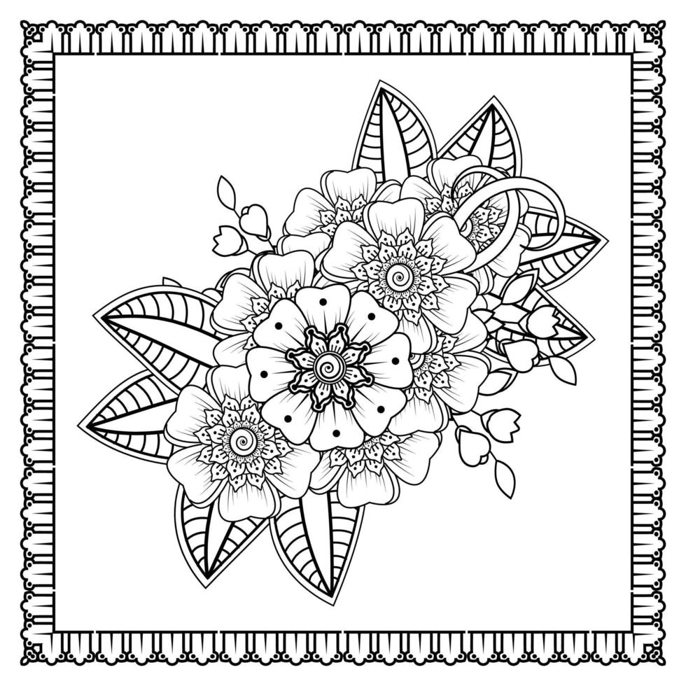 Mehndi-Blume für Henna, Mehndi, Tätowierung, Dekoration. dekoratives Ornament im ethnisch-orientalischen Stil, Doodle-Ornament, Umrisshand zeichnen. Malbuchseite. vektor