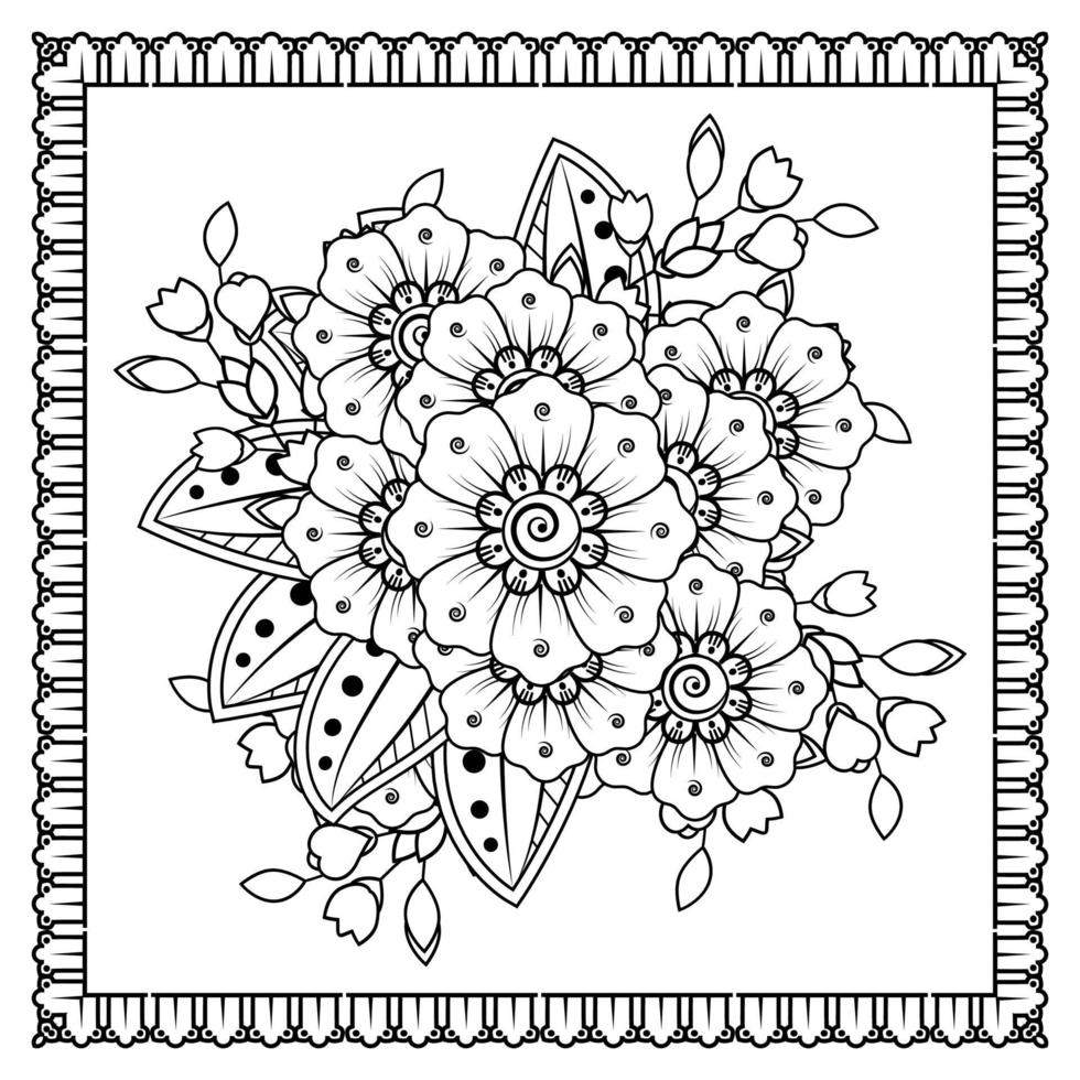 Mehndi-Blume für Henna, Mehndi, Tätowierung, Dekoration. dekoratives Ornament im ethnisch-orientalischen Stil, Doodle-Ornament, Umrisshand zeichnen. Malbuchseite. vektor