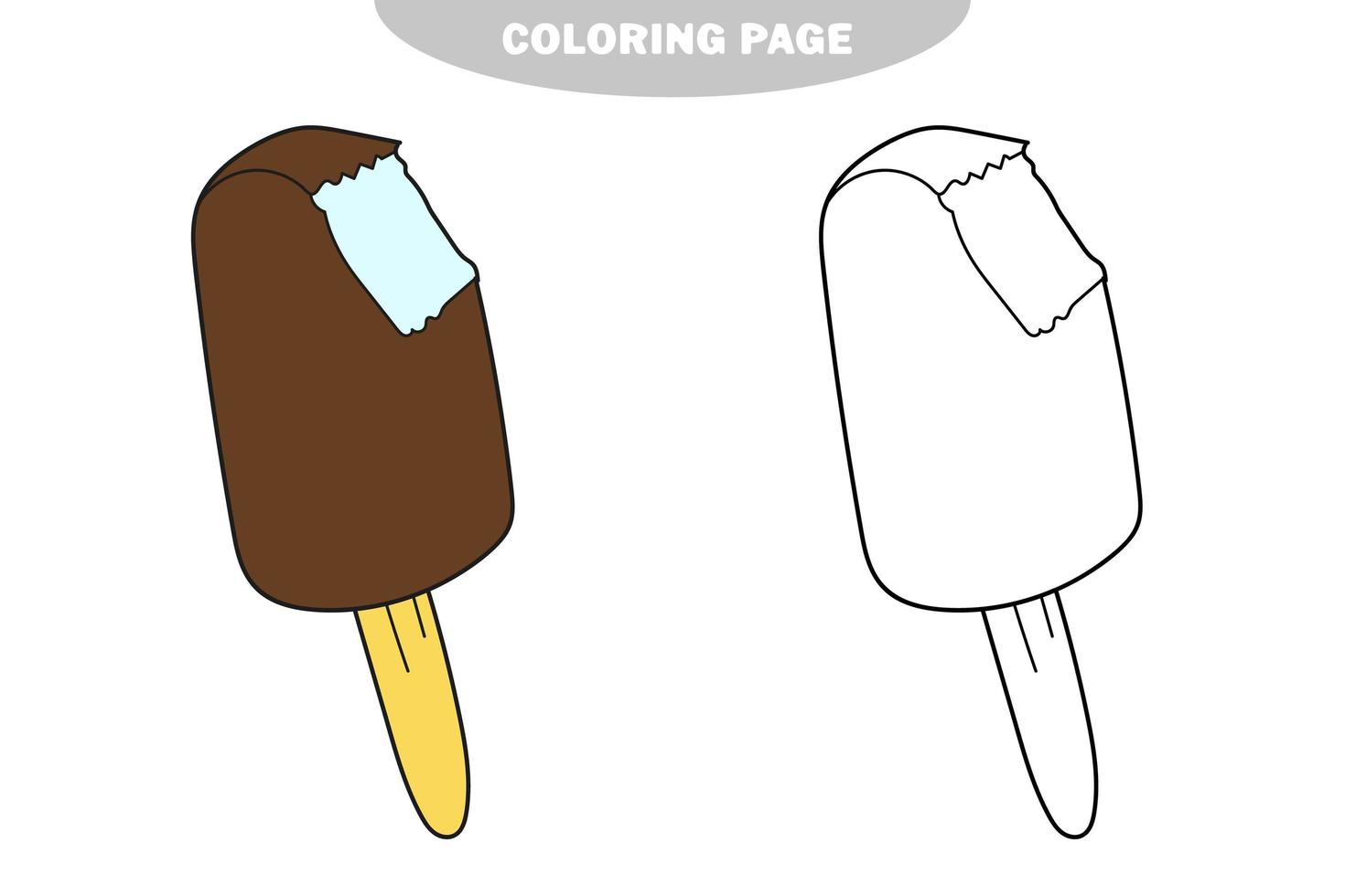 enkel målarbok. popsicle bar glass med bite line art kontur tecknad vektor