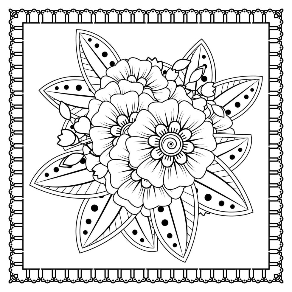 Mehndi-Blume für Henna, Mehndi, Tätowierung, Dekoration. dekoratives Ornament im ethnisch-orientalischen Stil, Doodle-Ornament, Umrisshand zeichnen. Malbuchseite. vektor