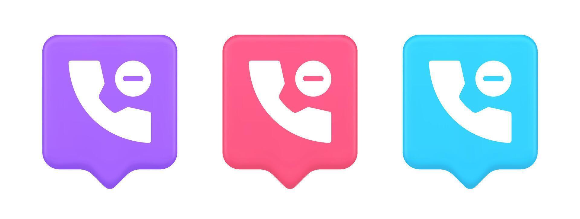 Telefon Anruf löschen Kontakt Kommunikation Taste Stimme Konversation Netz Schnittstelle App 3d Rede Blase Symbol vektor