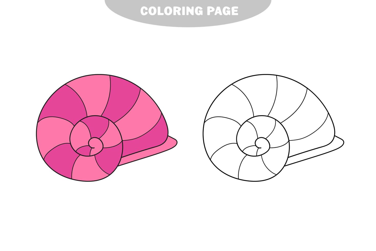 enkel målarbok. linje dras runt snäckskal på vit isolerade bakgrund vektor