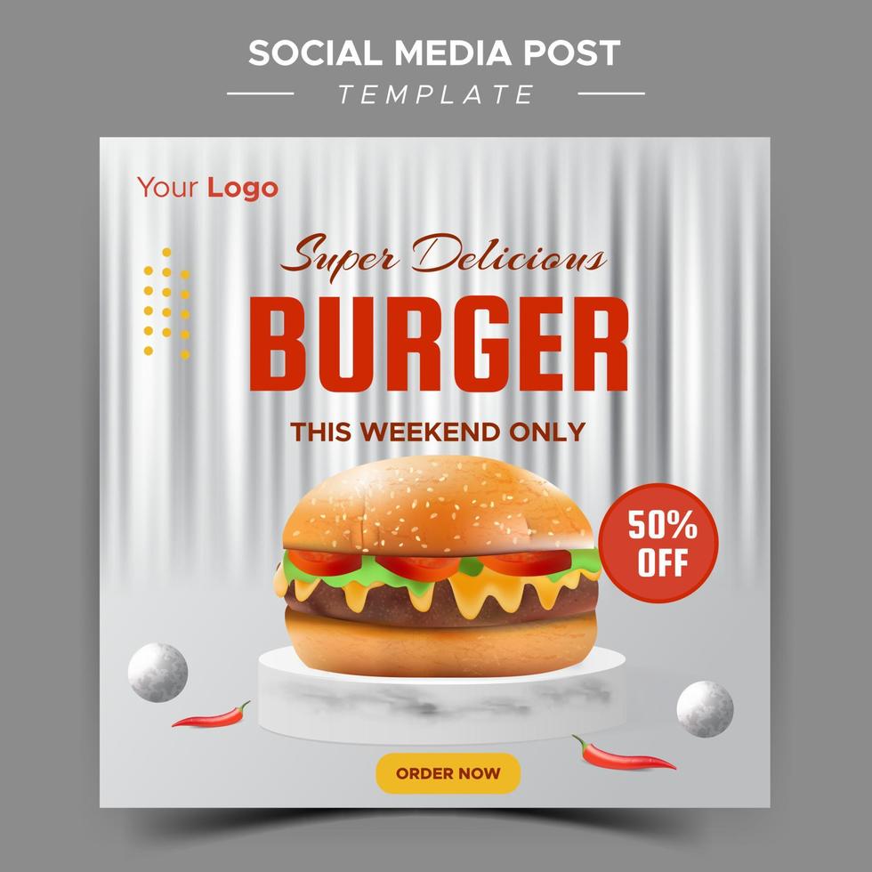 Lebensmittelrestaurant für Social-Media-Vorlage spezielle frische leckere Burger-Menü-Promo vektor