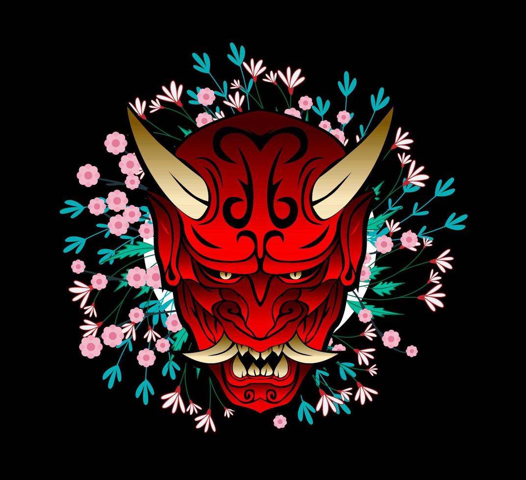 Maskenillustrationsdesign für Sukajan ist mittleres japanisches traditionelles Tuch oder T-Shirt mit digitaler handgezeichneter Stickerei Männer-T-Shirts Sommer lässiges Kurzarm-Hip-Hop-T-Shirt Streetwear vektor