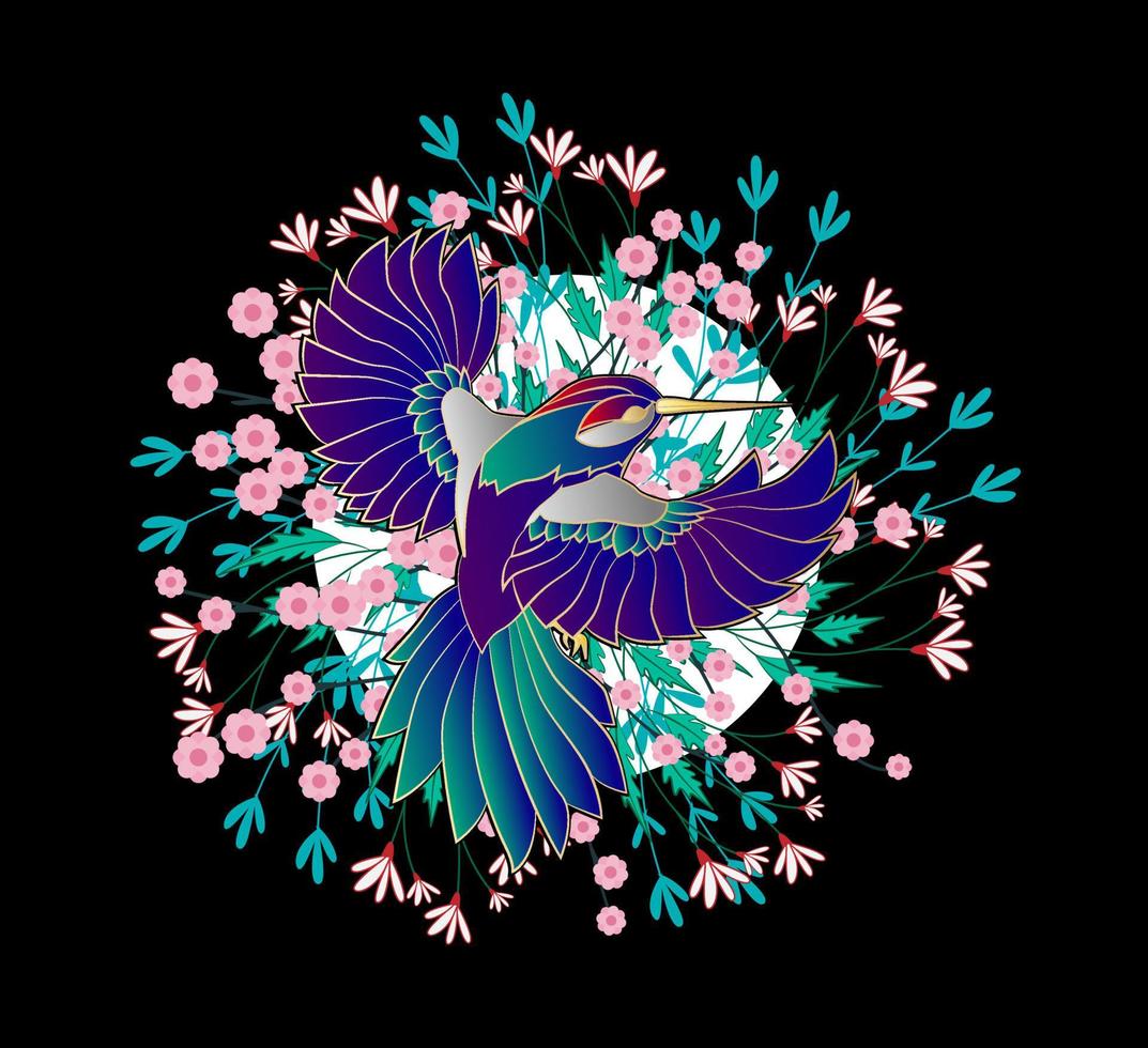 Vogelillustrationsdesign für Sukajan ist mittleres japanisches traditionelles Tuch oder T-Shirt mit digitaler handgezeichneter Stickerei Männer T-Shirts Sommer Casual Kurzarm Hip Hop T-Shirt Streetwear vektor