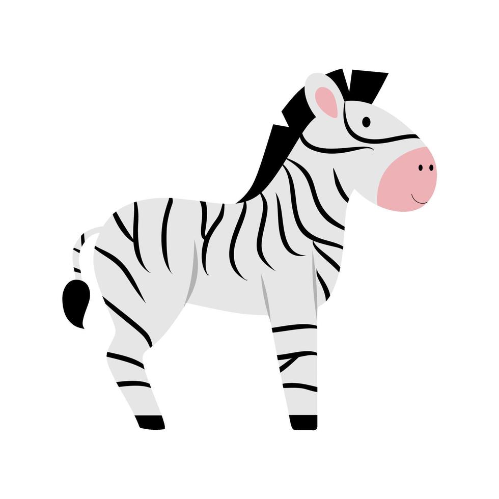 Zebrazeichnung für Kinder. Wind flache Illustration für ein Kinderbuch mit afrikanischen Tieren. Pferde und Zebras, Karten mit Tieren für Kinder. vektor