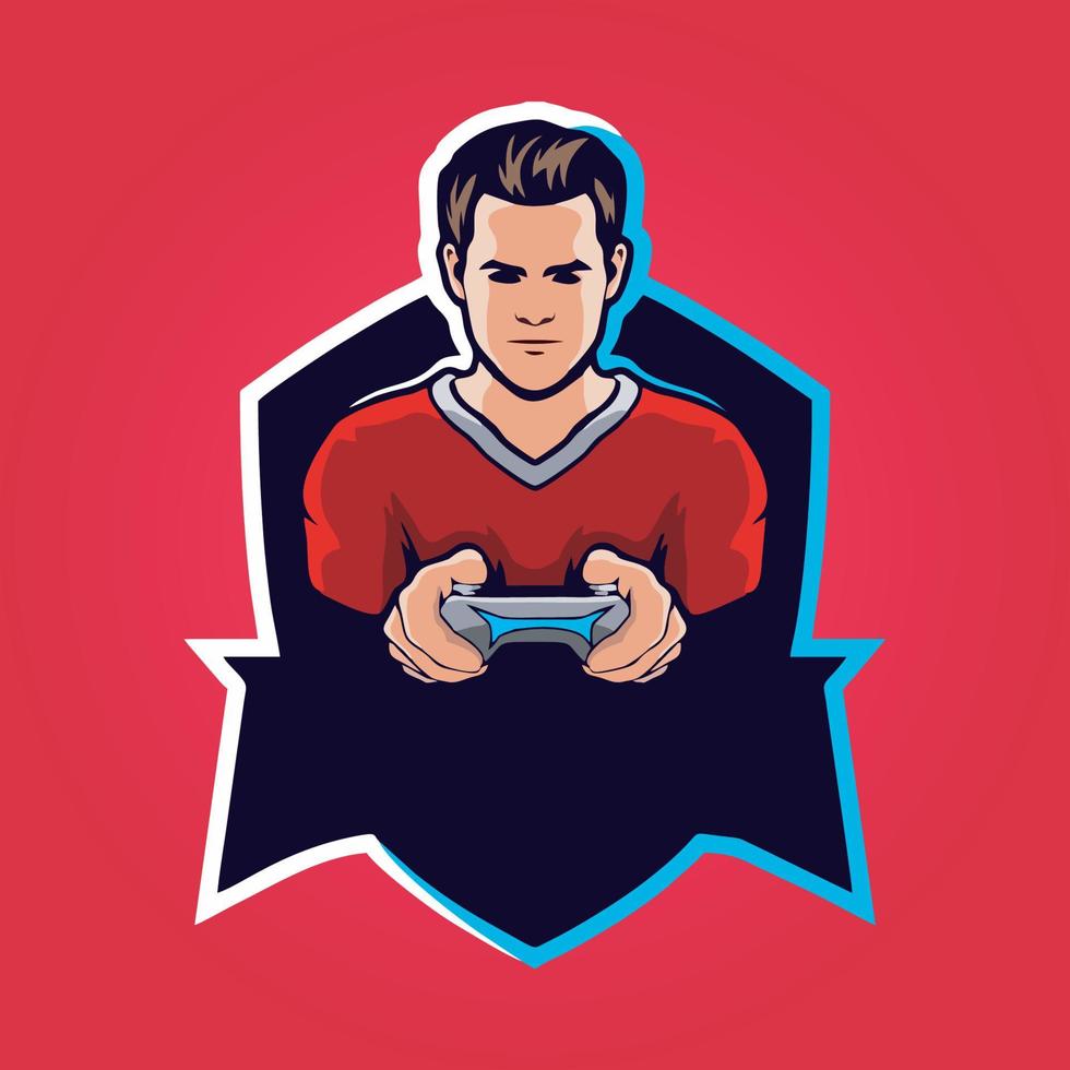 Gamer-Maskottchen-Logo-Design-Vektor, Gamer-Illustration für Sportteam. moderner Illustrator-Konzeptstil für Abzeichen vektor