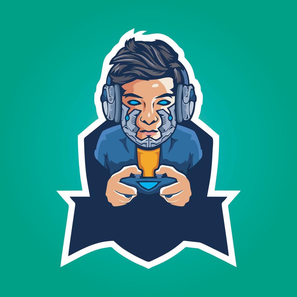 Gamer-Maskottchen-Logo-Design-Vektor, Gamer-Illustration für Sportteam. moderner Illustrator-Konzeptstil für Abzeichen vektor