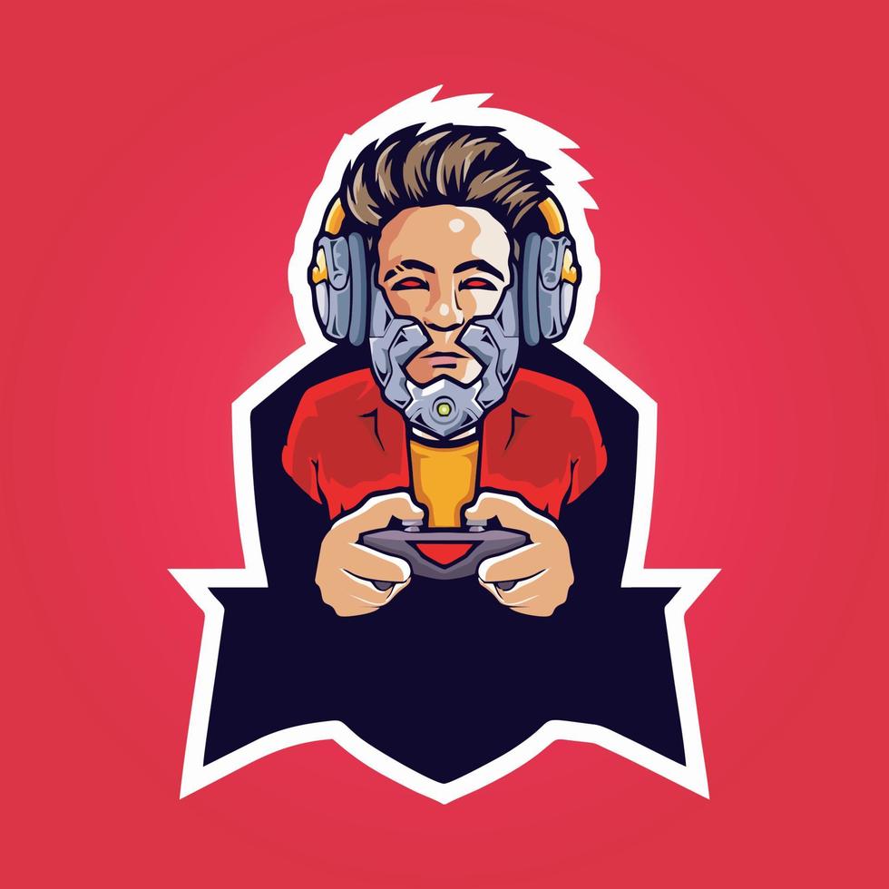 Gamer-Maskottchen-Logo-Design-Vektor, Gamer-Illustration für Sportteam. moderner Illustrator-Konzeptstil für Abzeichen vektor