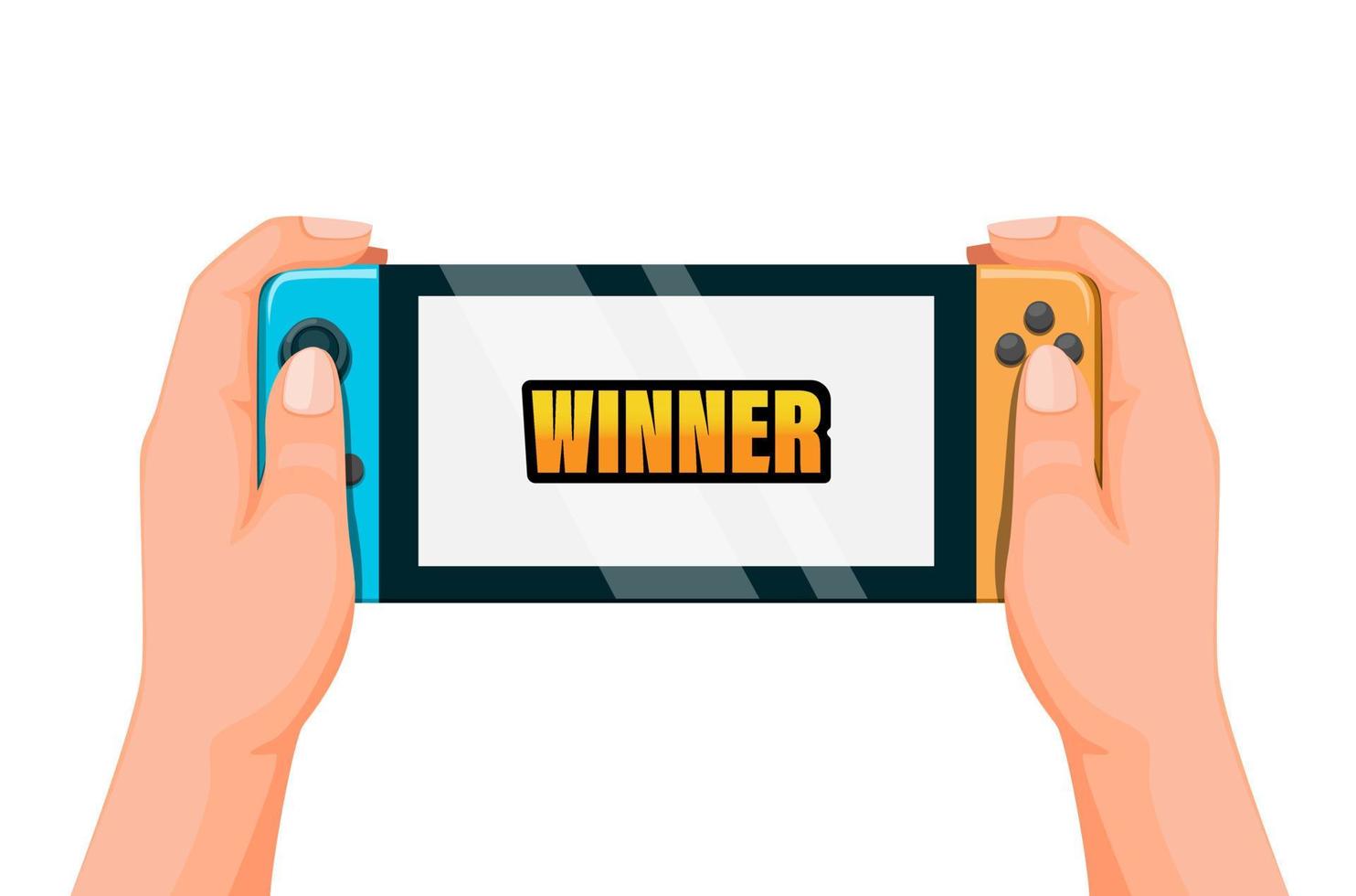 bandung, indonesien - 5. september 2020. hand hält und spielt tragbare nintendo-schalter mit gewinnersymbol. Konzept im Cartoon-Illustrationsvektor auf weißem Hintergrund vektor