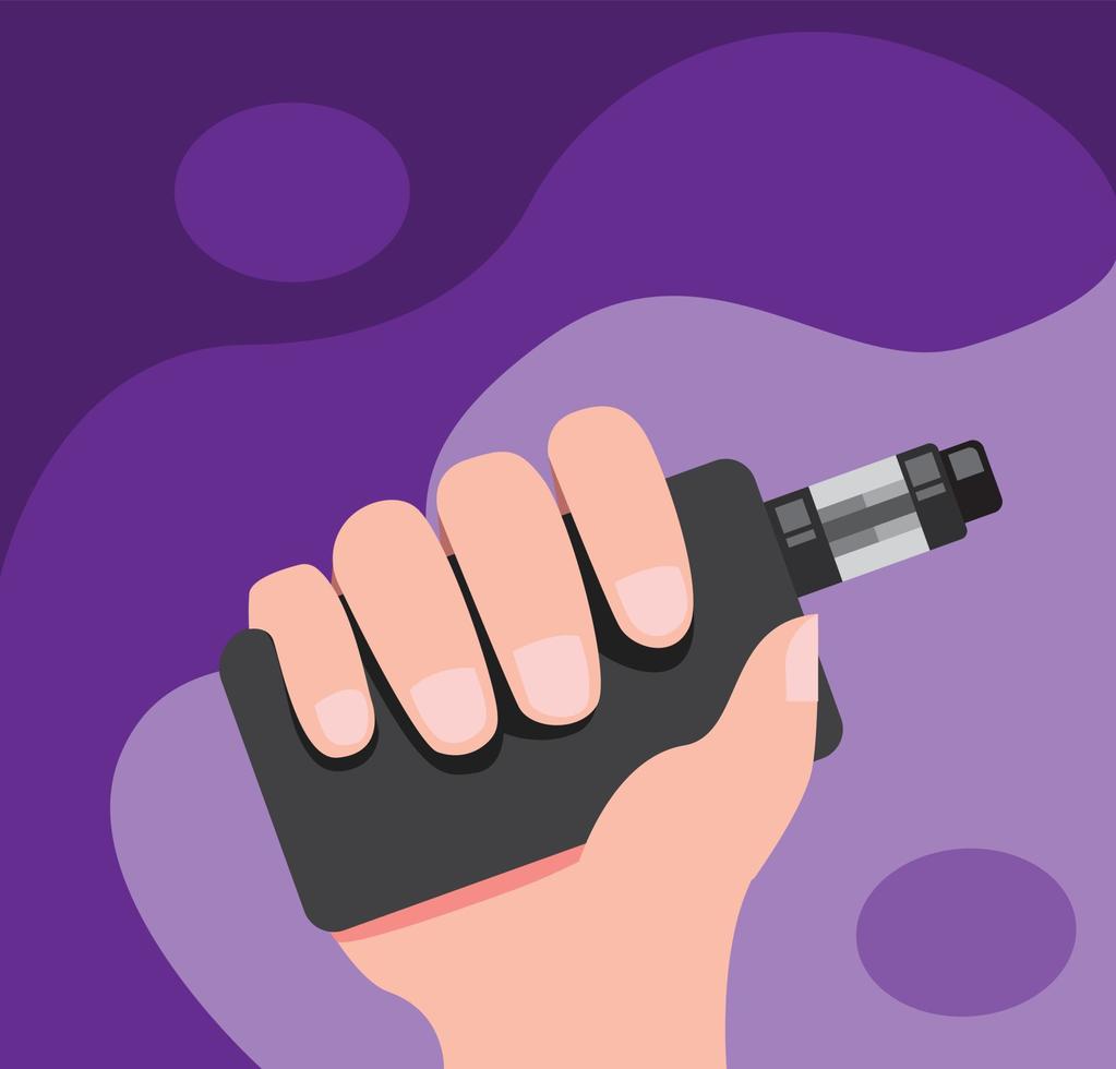 hand som håller vape med abstrakt magenta bakgrund, urban livsstil scen koncept i platt illustration vektor