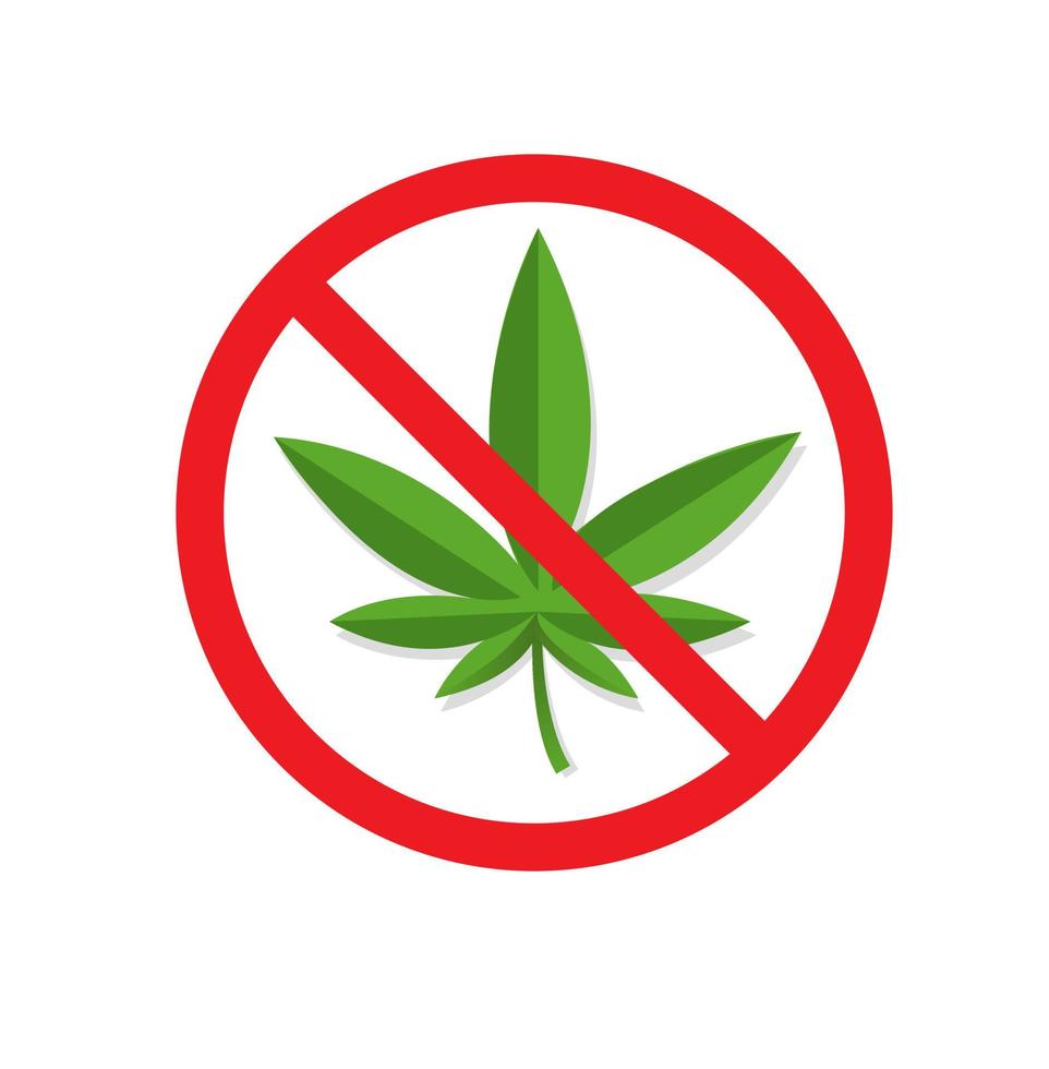 kein Unkrautsymbol, grünes Cannabis-Marihuana-Blatt illegales Betäubungsmittel verbotenes Symbol flacher Illustrationsvektor isoliert in weißem Hintergrund vektor