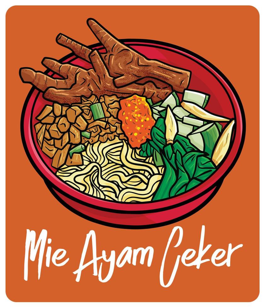 mie ayam ceker en traditionell mat från Indonesien i tecknad stil vektor