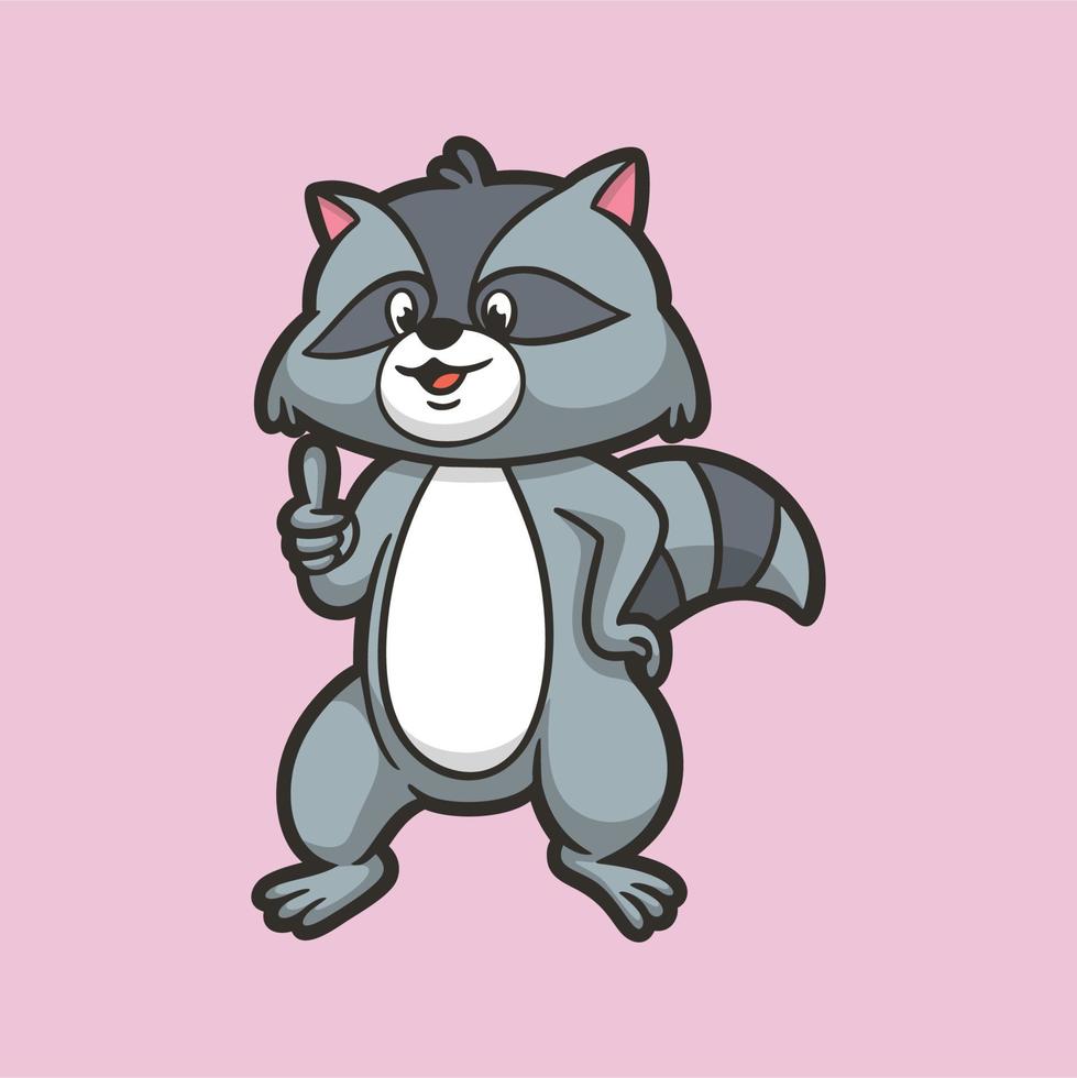 tecknad djurdesign tvättbjörn pose ger tummen upp söt maskot logotyp vektor