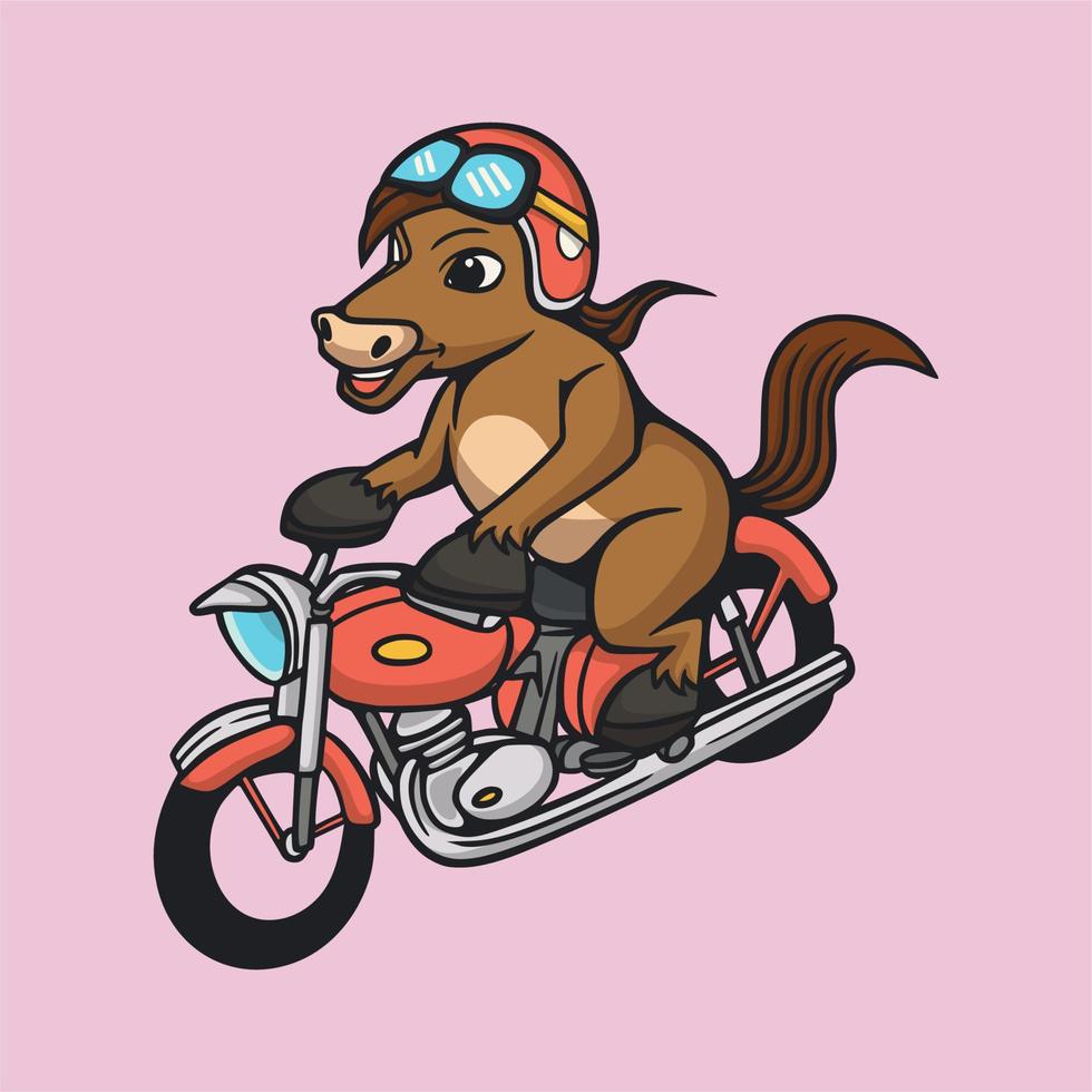 Cartoon Tier Design Reiten Motorrad niedliches Maskottchen Logo vektor