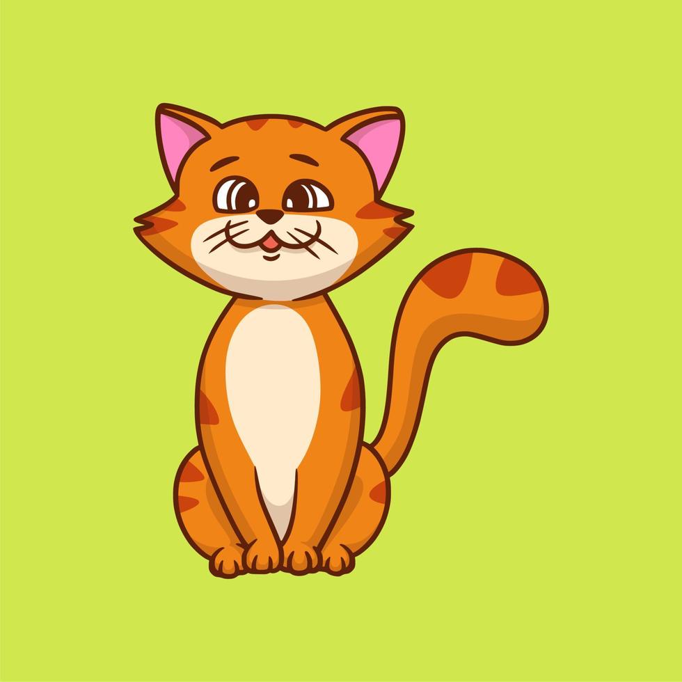 tecknad djurdesign katt sitter vänd framåt söt maskot logotyp vektor