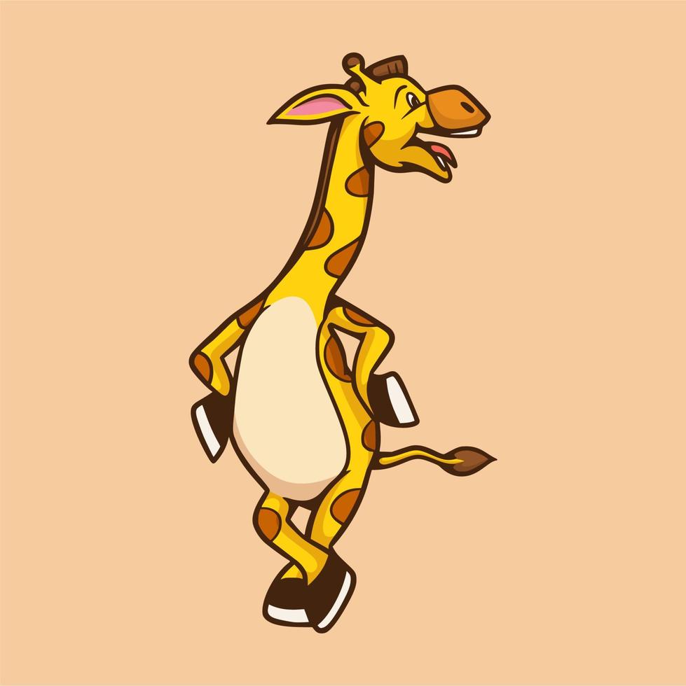 Cartoon-Tier-Design-Giraffe, die süßes Maskottchen-Logo steht vektor