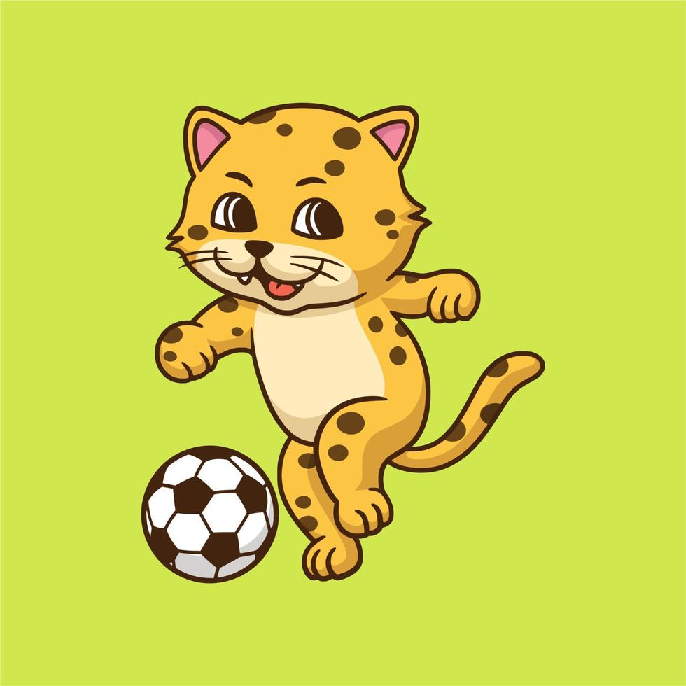 Cartoon-Tier-Design-Leopard, der Fußball niedliches Maskottchen-Logo spielt vektor