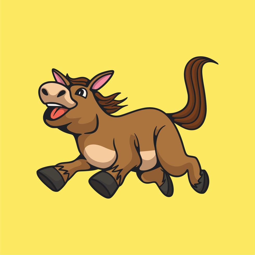 Cartoon-Tier-Design-Pferd, das niedliches Maskottchen-Logo springt vektor
