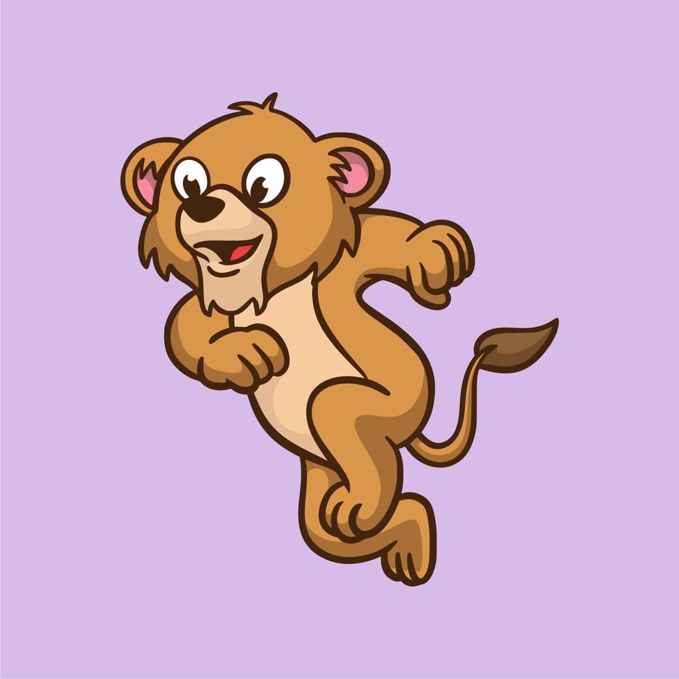 tecknad djurdesign barn lejon hoppar söt maskot logotyp vektor