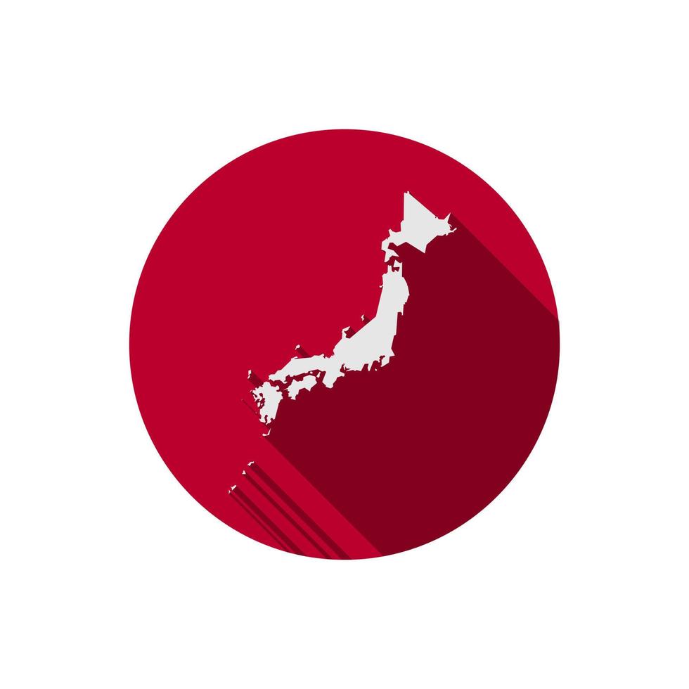 Karte von Japan. Silhouette auf rotem Kreis mit langem Schatten isoliert vektor