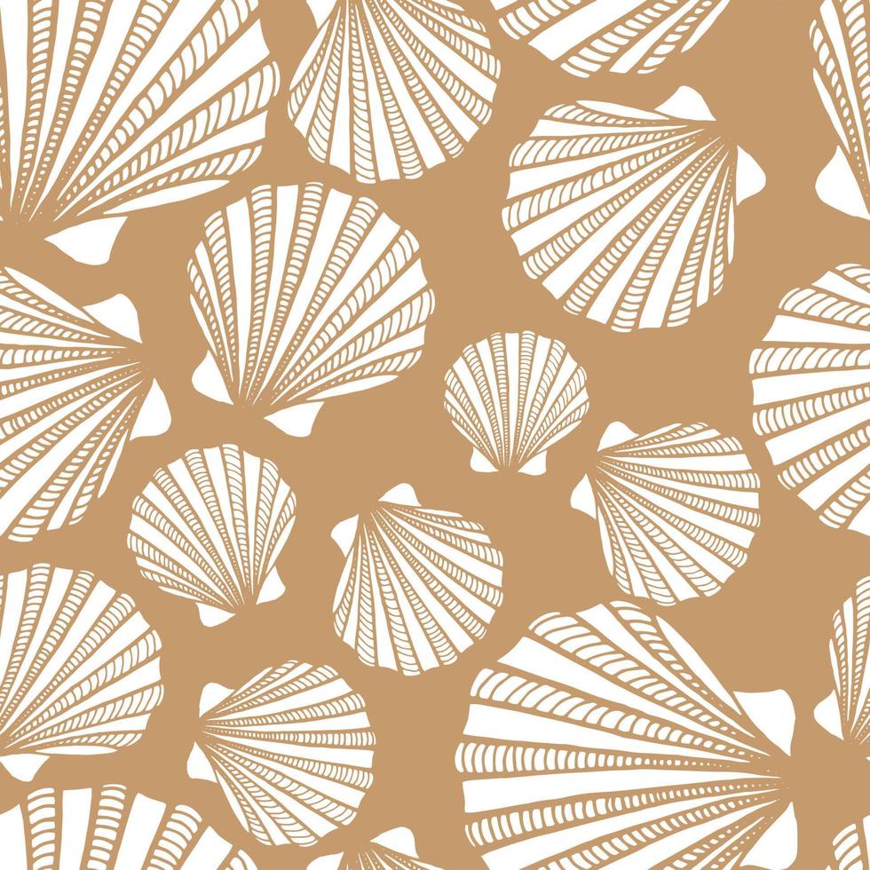 sömlösa mönster med snäckskal. marin bakgrund. handritad vektorillustration i skissstil. perfekt för hälsningar, inbjudningar, målarbok, textil, bröllop och webbdesign. vektor