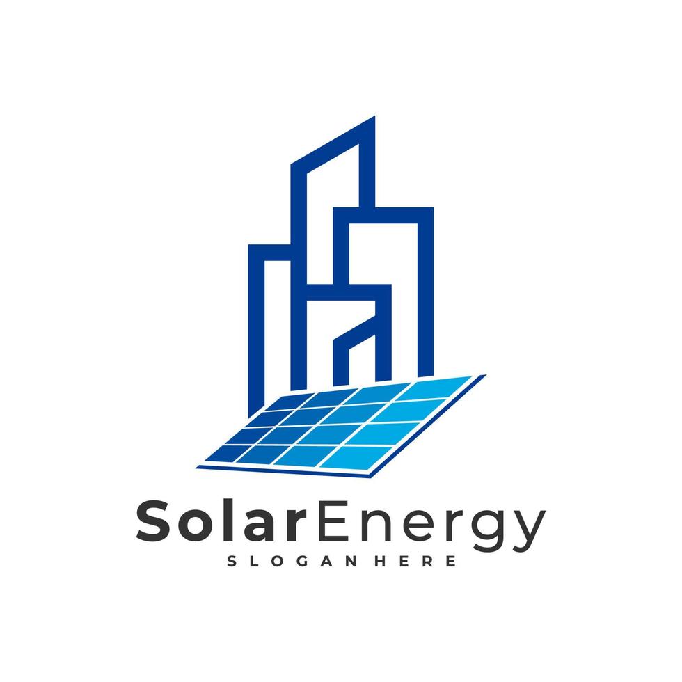 Solarstadt-Logo-Vektor-Vorlage, kreative Solarpanel-Energie-Logo-Designkonzepte vektor
