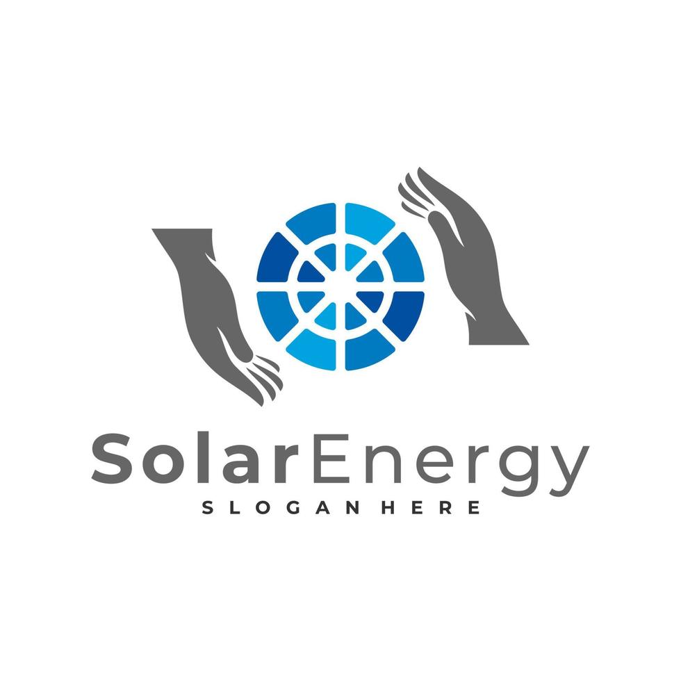 vård solar logotyp vektor mall, kreativa solpanel energi logotyp designkoncept