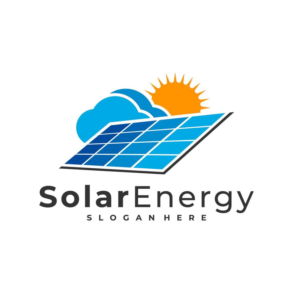 moln sol logotyp vektor mall, kreativa solpanel energi logotyp designkoncept