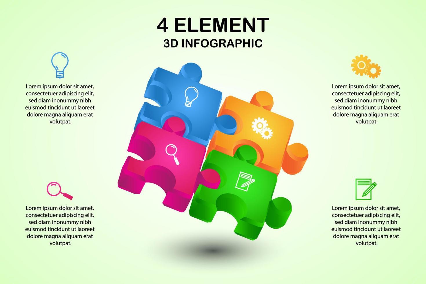 modernes 3D-Infografik-Diagramm des Puzzles mit 4 Elementen vektor