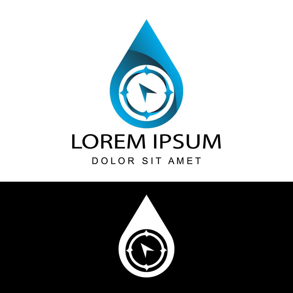 Wassertropfen Kompass Navigator Logo Template Design Vektor mit isoliertem weißem Hintergrund