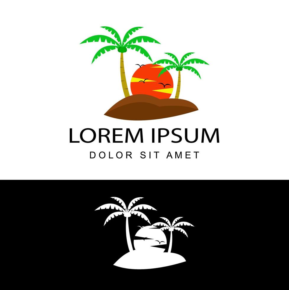 tropisches Konzept, Sommerurlaub. Sonnenuntergang Logo Template Design Vektor in isoliertem Hintergrund