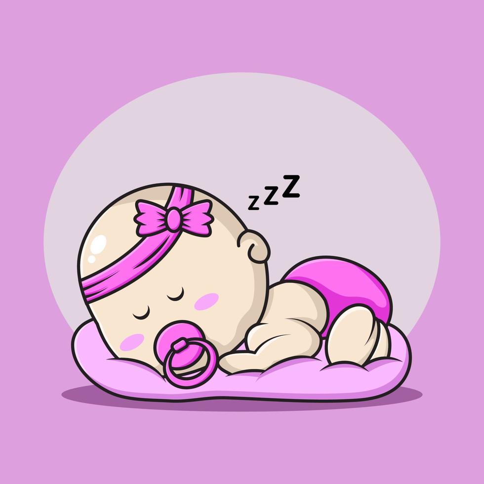 tecknad illustration av en söt flicka som sover på kudden vektor