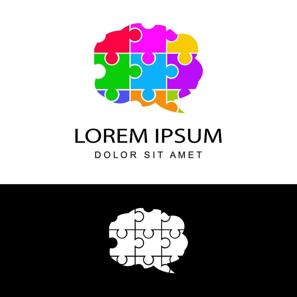 hjärnan pussel logotyp mall design vektor i isolerade bakgrund. logotyp för koncept för autismmedvetenhet för välgörenhetsorganisation, medicinsk eller hälsocenter.