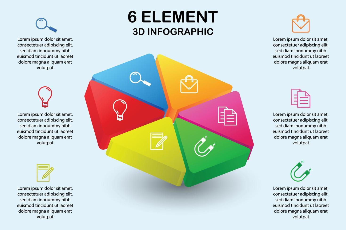 modernes Sechseck 3D-Infografik-Diagramm mit 6 Elementen vektor