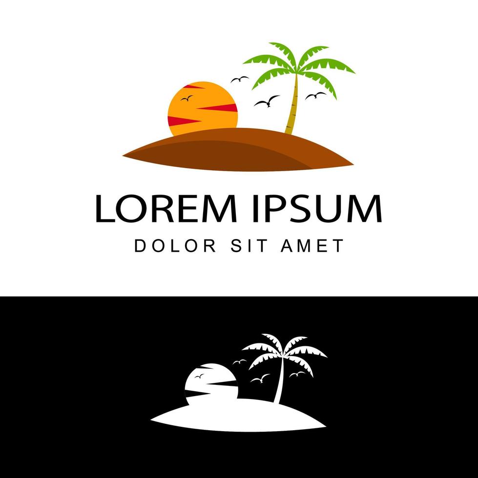 tropisches Konzept, Sommerurlaub. Sonnenuntergang Logo Template Design Vektor in isoliertem Hintergrund