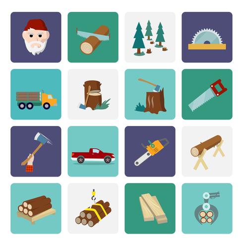 lumberjack icon set flat vektor