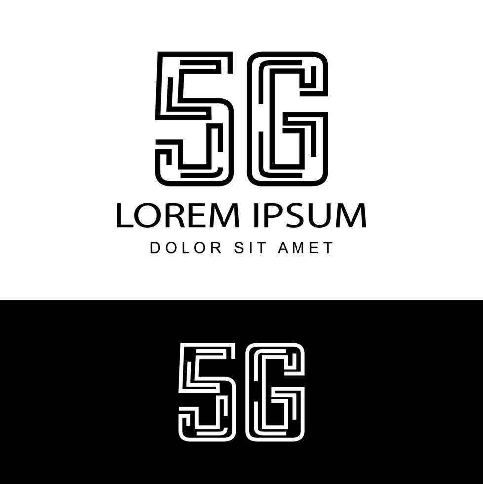 5g-Logo-Netzwerkgeschwindigkeitsschaltungstechnologieillustration in isoliertem weißem Hintergrund, drahtloses Breitband-Telekommunikations-Internet-Konzept vektor