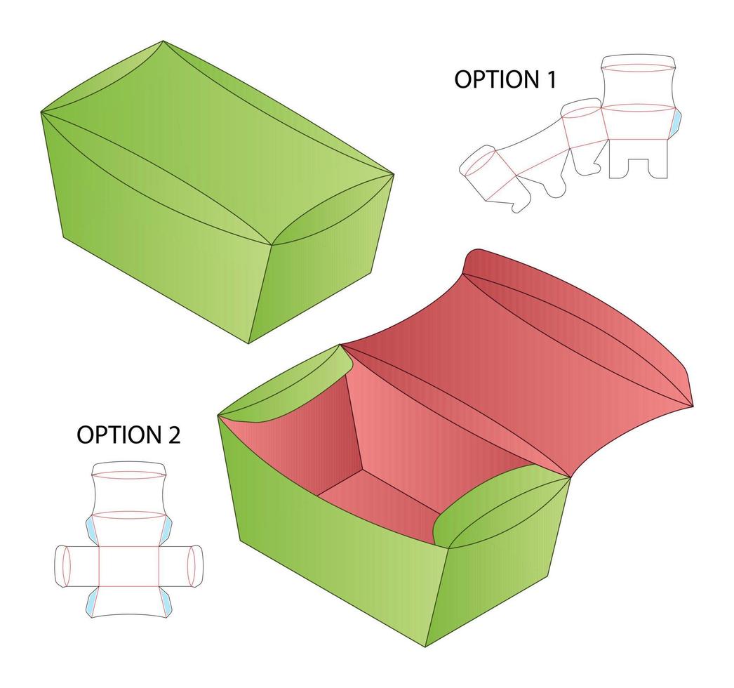 låda förpackning stansad mall design. 3d mock-up vektor