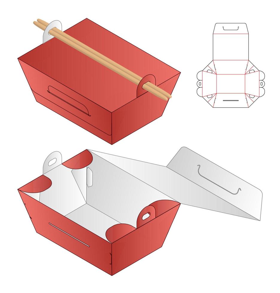 låda förpackning stansad mall design. 3d mock-up vektor