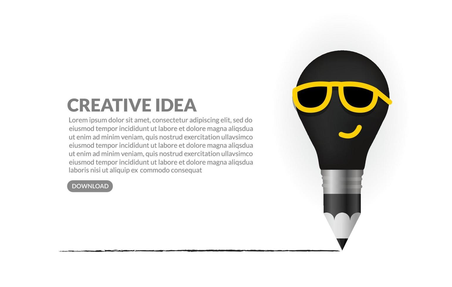 kreative Ideen Konzept Hintergrund, Bleistiftzeichnung Glühbirne Charakter mit Sonnenbrille vektor
