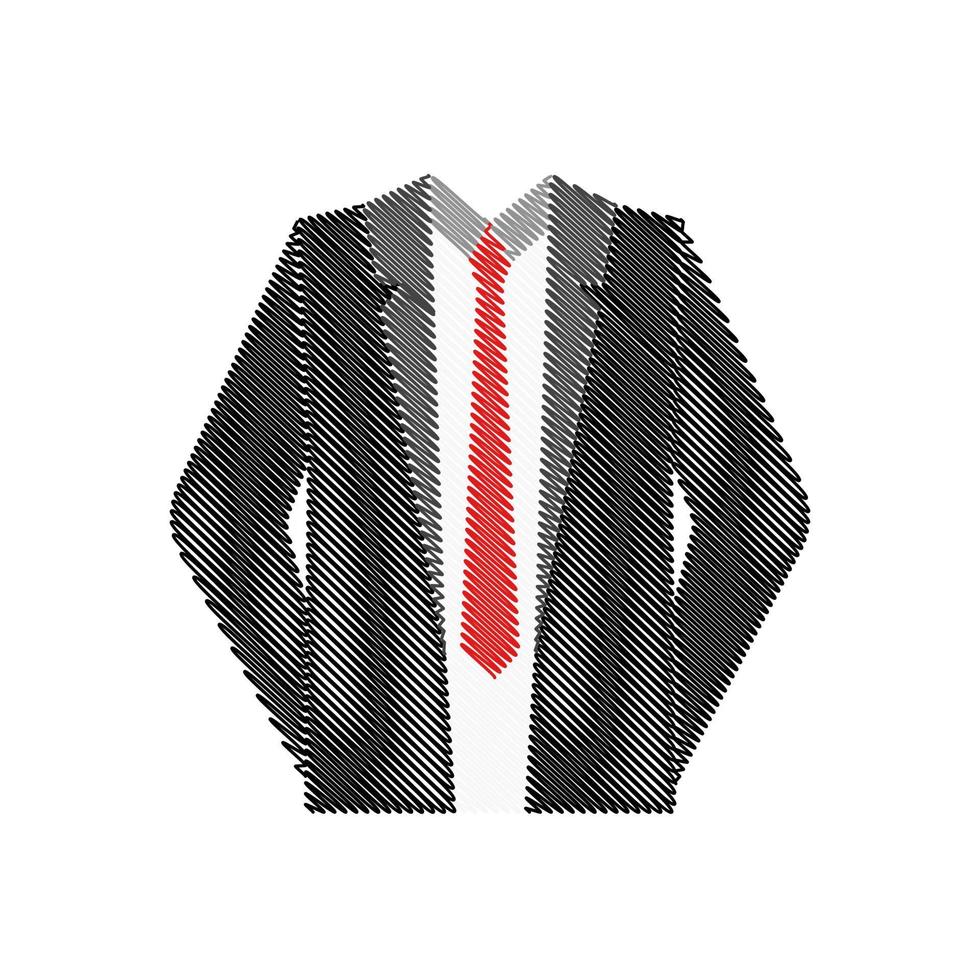 Business-Anzug im Scribble-Effekt-Stil, Herrenanzug-Symbol isoliert auf weißem Hintergrund. Hochzeitsjacke mit Krawattenvektorillustration vektor