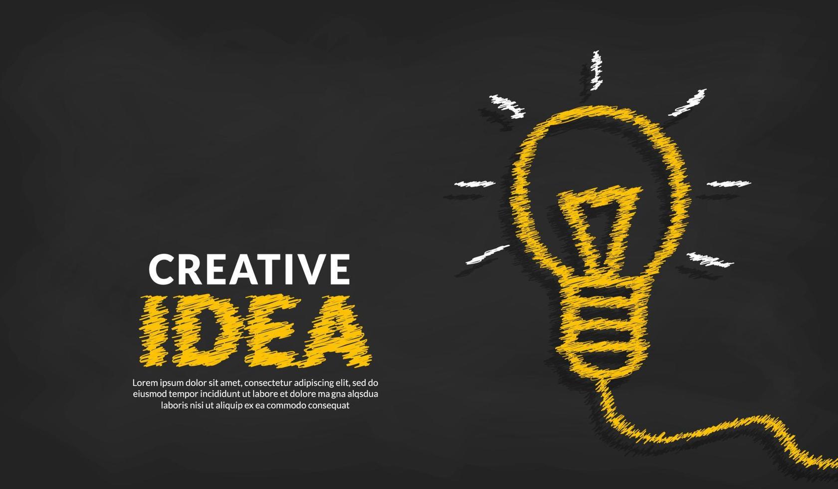 Kreatives Ideenkonzept mit Doodle-Glühbirne und Typografie-Schriftzug des Ideenhintergrunds, Inspiration, Innovation, Kreativität vektor