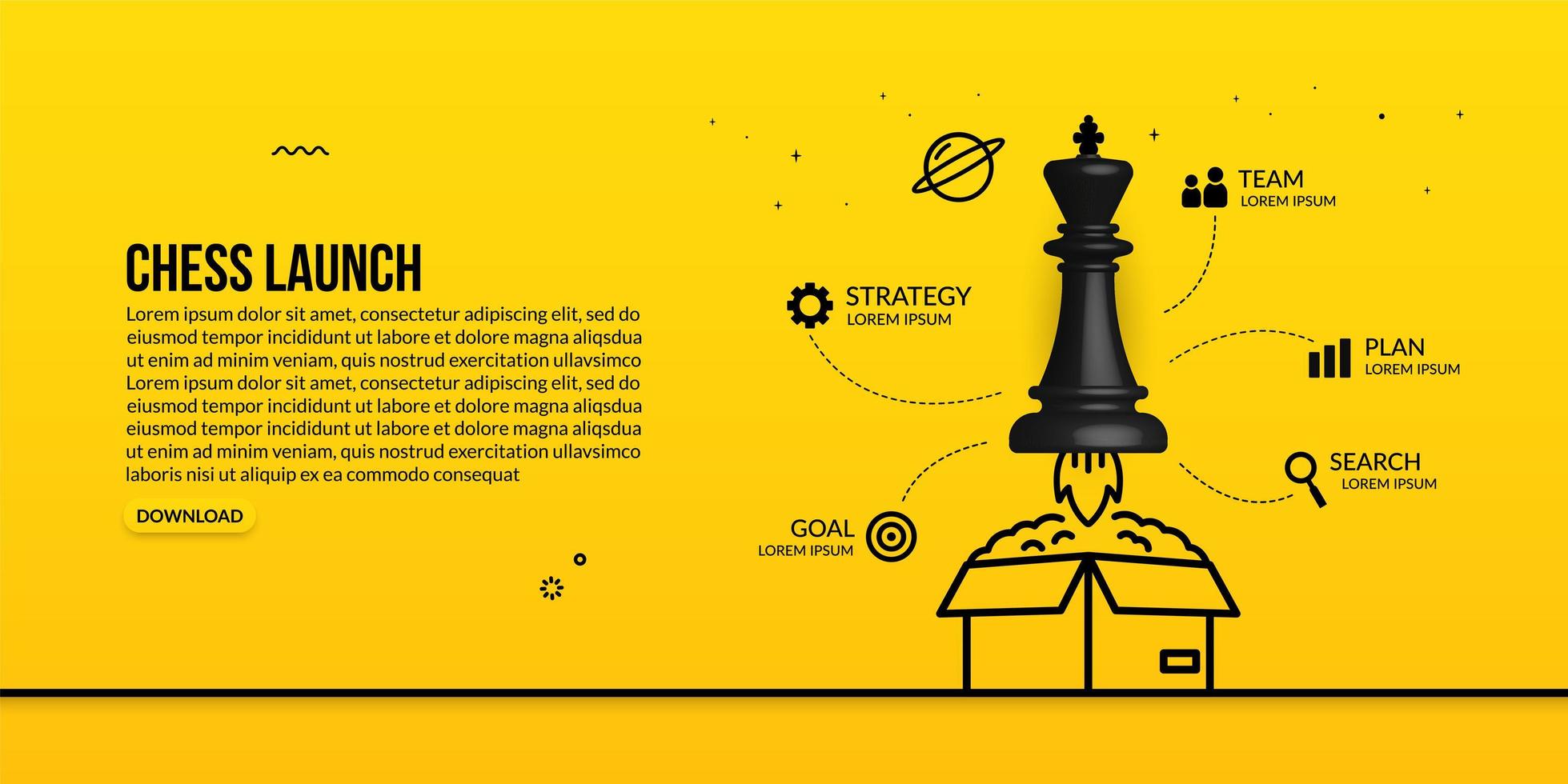 Schachkönig startet out of the box infographic Konzept der Geschäftsstrategie und des Managements vektor