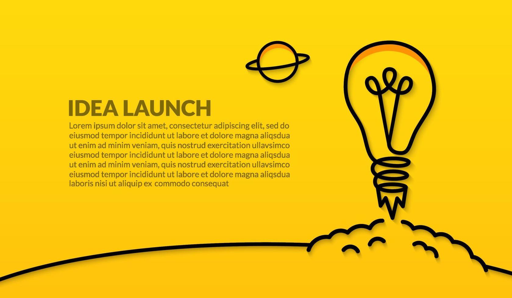 Glühbirne, die auf gelbem Hintergrund in den Weltraum startet, kreative Ideen für das Konzept der Unternehmensgründung vektor
