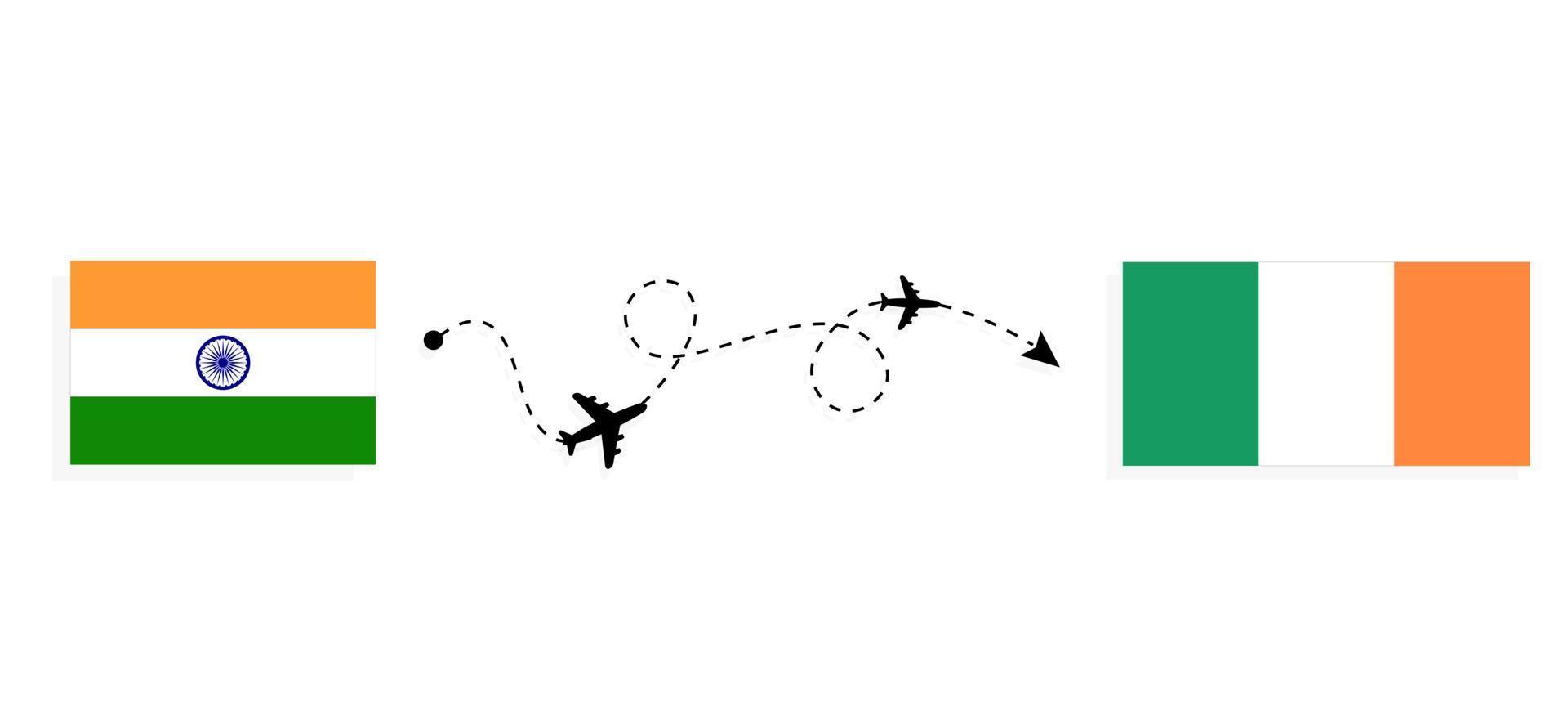 Flug und Reise von Indien nach Irland mit dem Reisekonzept für Passagierflugzeuge vektor