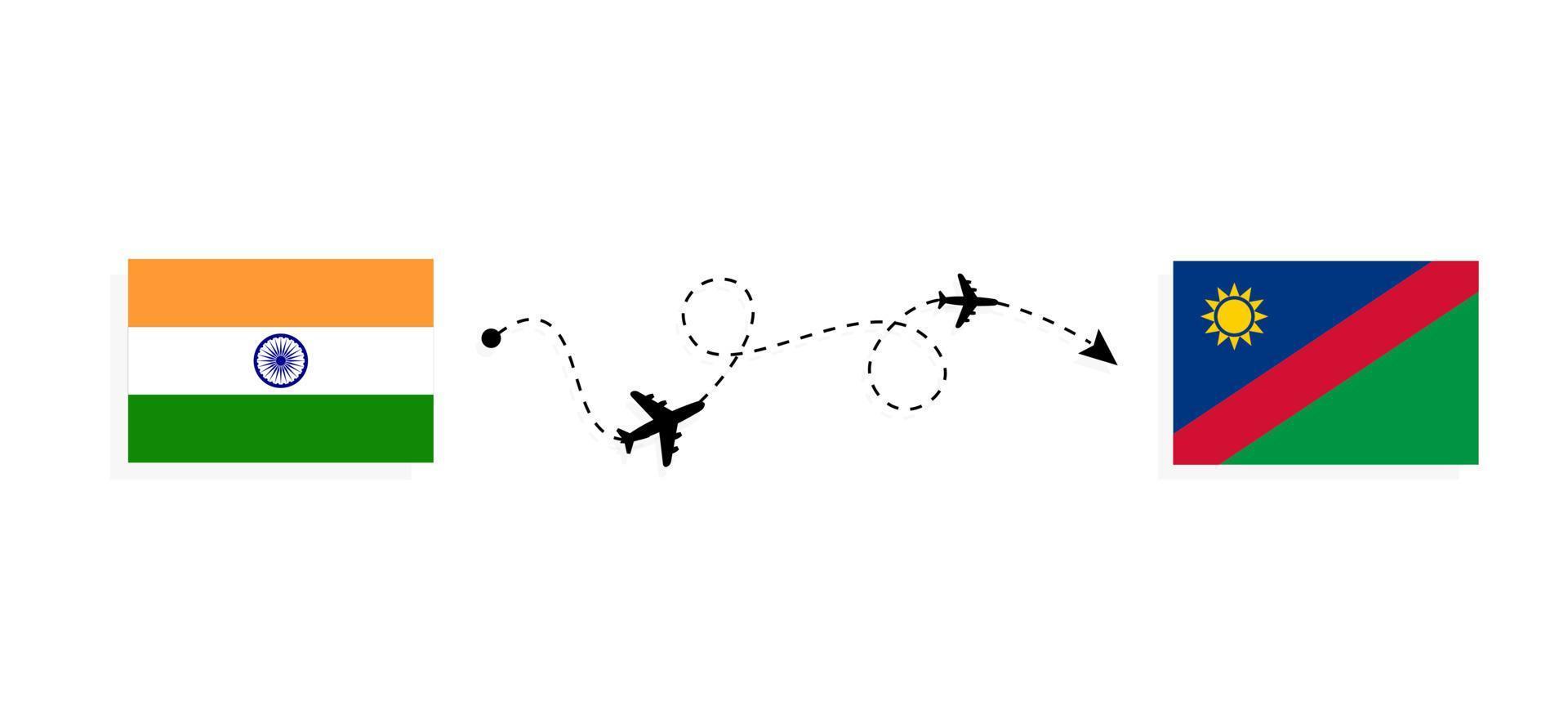 flyg och resor från Indien till Namibia med resekoncept för passagerarflygplan vektor